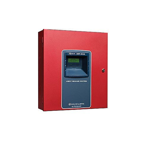 Fire-Lite MRP-2002 control panel with multiple indicator lights and buttons for fire alarm system management.