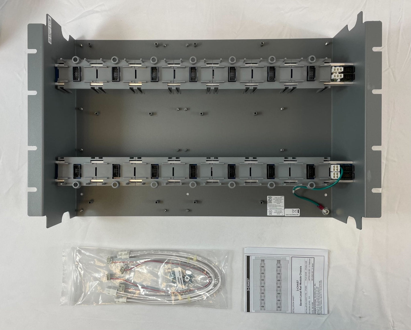 Edwards 3-CHAS7 EST3 Panel Module interface board mounted on chassis, part of Edwards control system assembly.