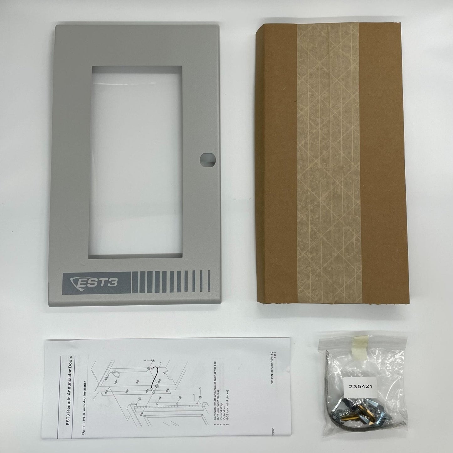 Edwards 3-RLCM/D EST3 Panel Module interface board installed in a control panel with visible wiring and connectors.