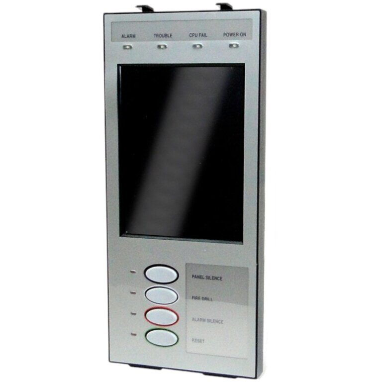 Edwards 4-LCD EST 4 Series annunciator with color touchscreen LCD display showing control interface and status indicators.