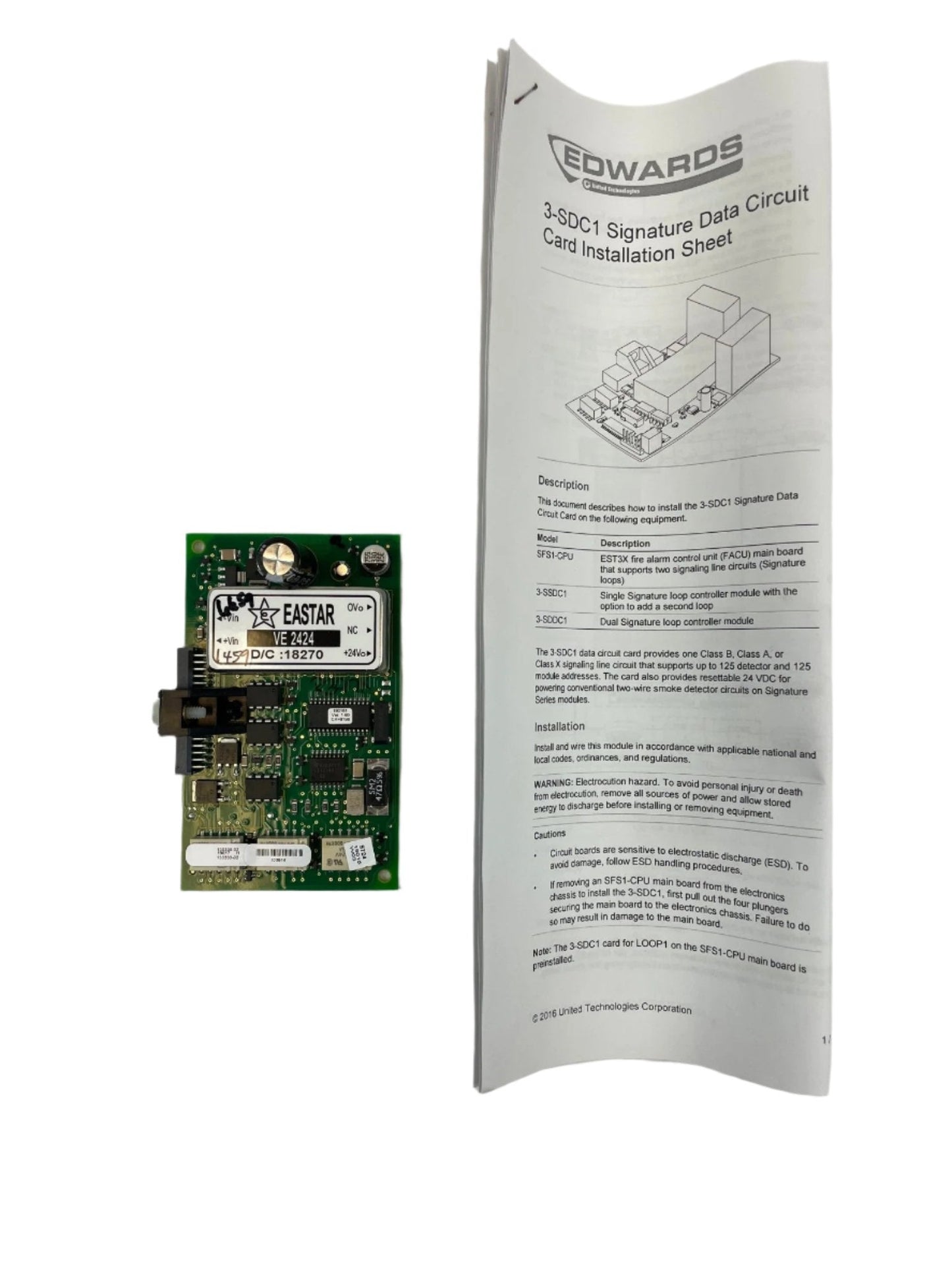Edwards 3-SDC1 EST3 Panel Module interface board with signature driver controller, shown mounted on a control panel.