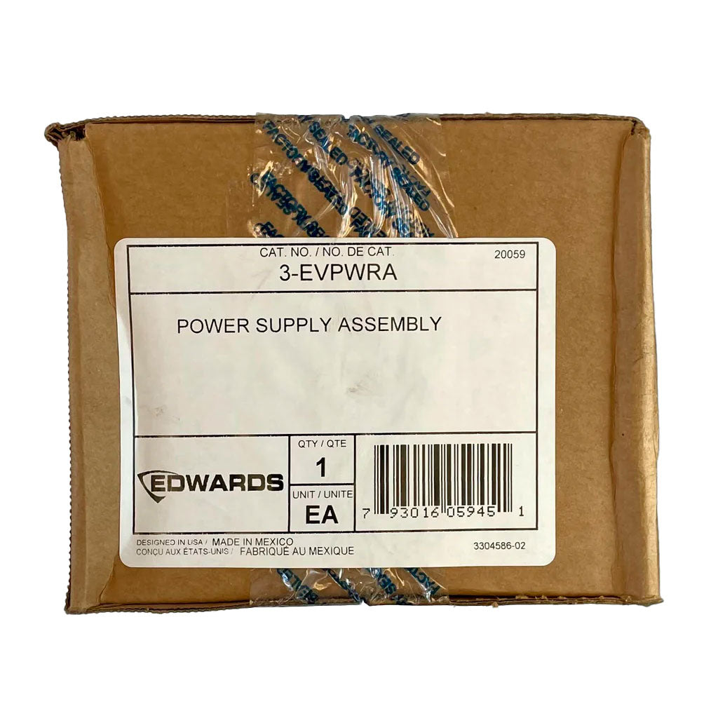 Edwards 3-EVPWRA EST3 panel interface board mounted in a rack, with connection ports and electronic components visible.