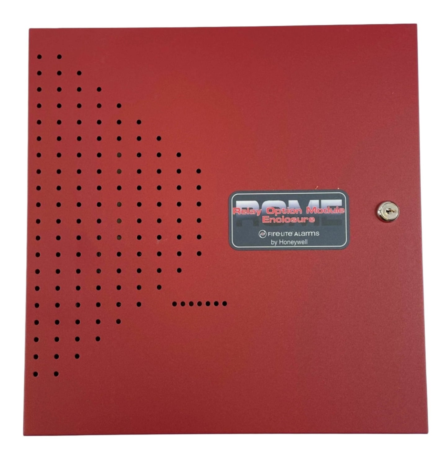 Fire-Lite ROME replacement relay module installed inside enclosure, showing connection terminals and brand labeling.