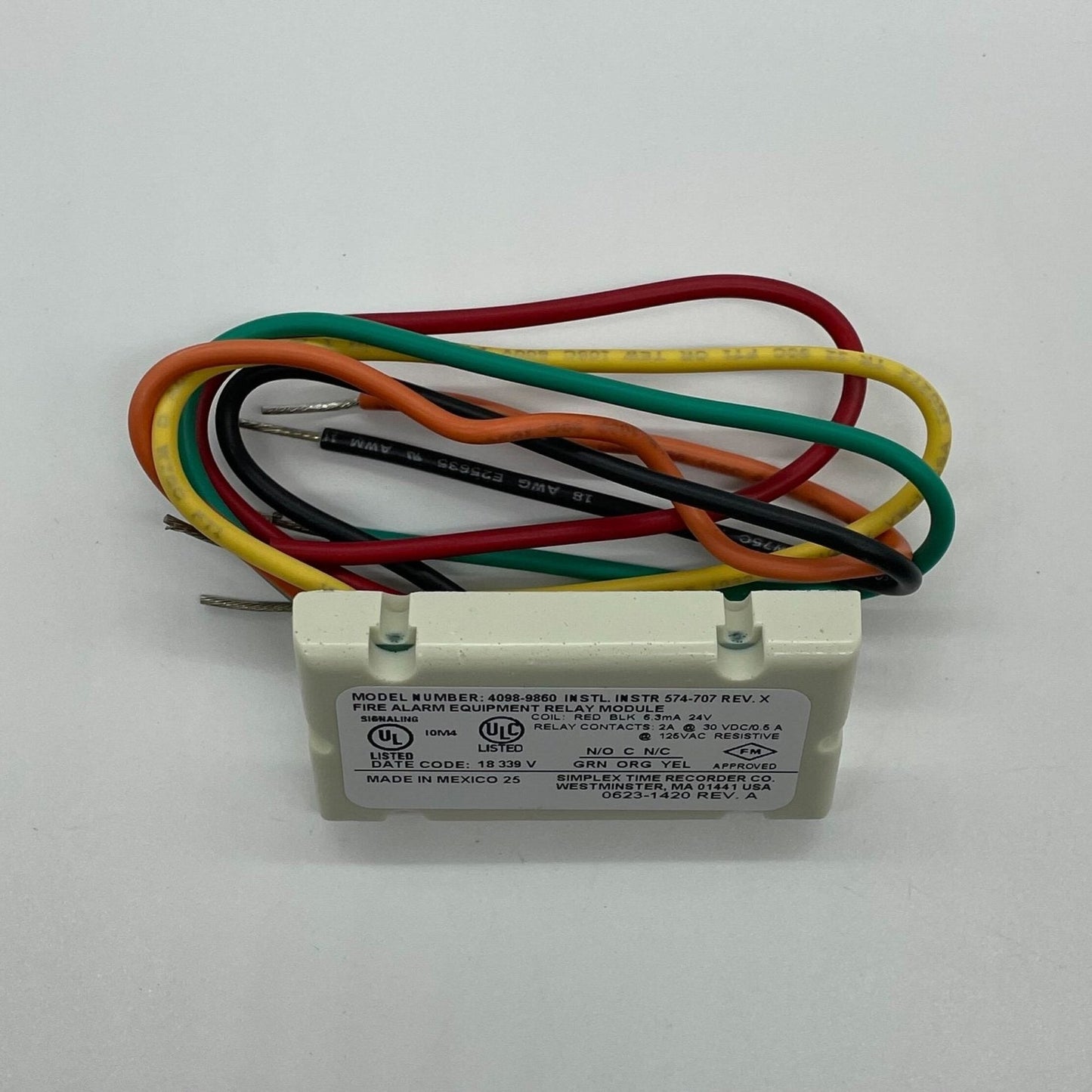 Simplex 4098-9860 TrueAlarm relay module for analog addressable fire alarm systems, supervised relay device by Simplex