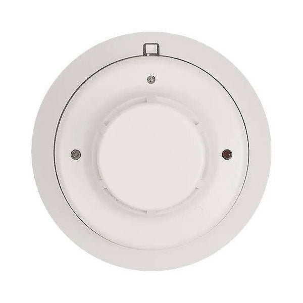 System Sensor 2WT-B i3 2-wire smoke and heat detector, mounted on ceiling, with sensor and wiring visible.