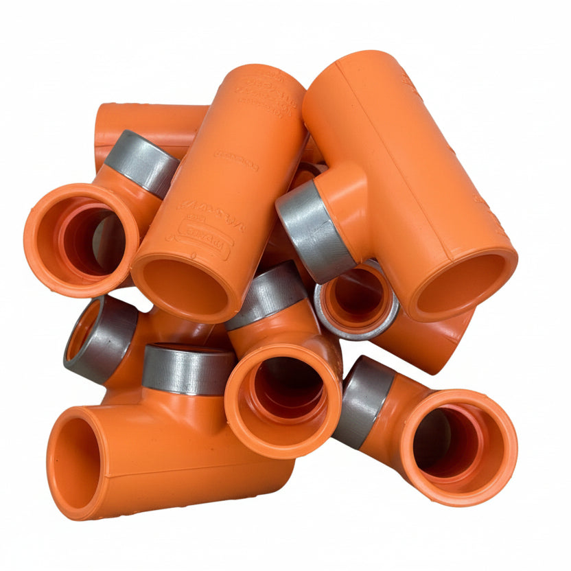 Vesda VP-TEE-FPT pipe fitting replacement part, 10-pack of T-shaped connectors for plumbing and fire safety systems.