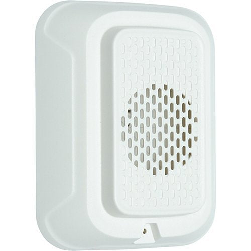 White System Sensor HWL-LF L-Series wall horn alarm speaker for low-frequency audible alerts, mounted on a wall.