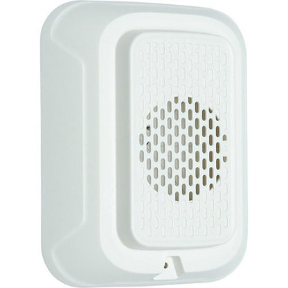 White System Sensor HWL-LF L-Series wall horn alarm speaker for low-frequency audible alerts, mounted on a wall.