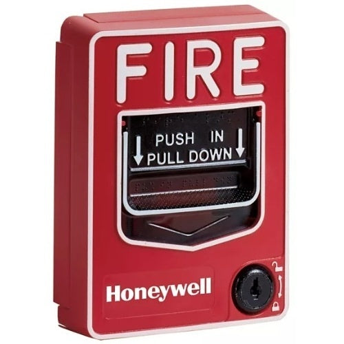 Fire-Lite BG-12LX BG-Series manual pull station with red cover and handle for fire alarm activation.
