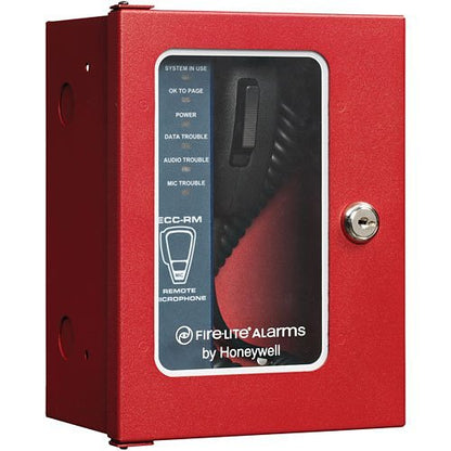 Fire-Lite ECC-RM Emergency Voice Evacuation Amplifier mounted on wall, part of Fire-Lite voice systems for emergency communication.