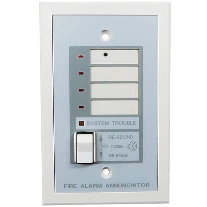 Fire-Lite RZA-4XF annunciator panel with multiple indicator lights for fire alarm system status.