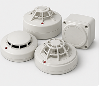 Silent Knight SK-HEAT-W addressable heat detector with a white sensor head for fire safety and temperature monitoring.