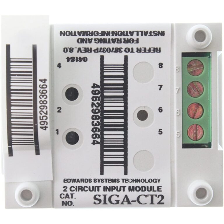 Edwards SIGA-CT2 Signature Series dual input monitor module with multiple connection ports and control buttons.