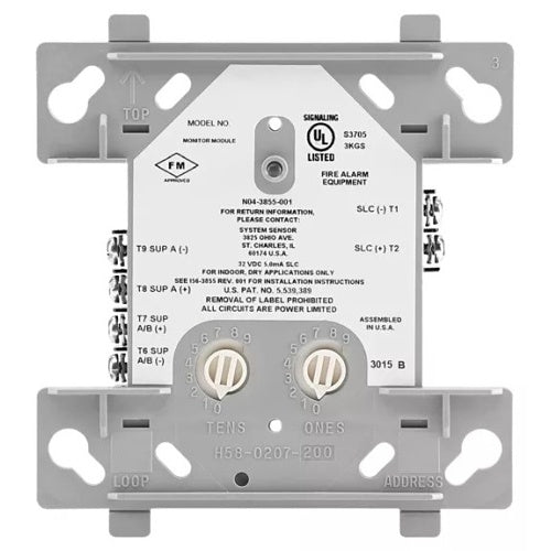 Silent Knight SK-MONITOR addressable input monitor module with multiple input ports and status indicators on a black circuit board.