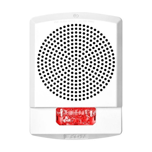 Eaton Wheelock Eluxa multi-tone wall horn for audible alert systems, shown in the image with a white finish.