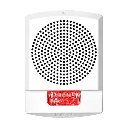 Eaton Wheelock Eluxa multi-tone wall horn for audible alert systems, shown in the image with a white finish.