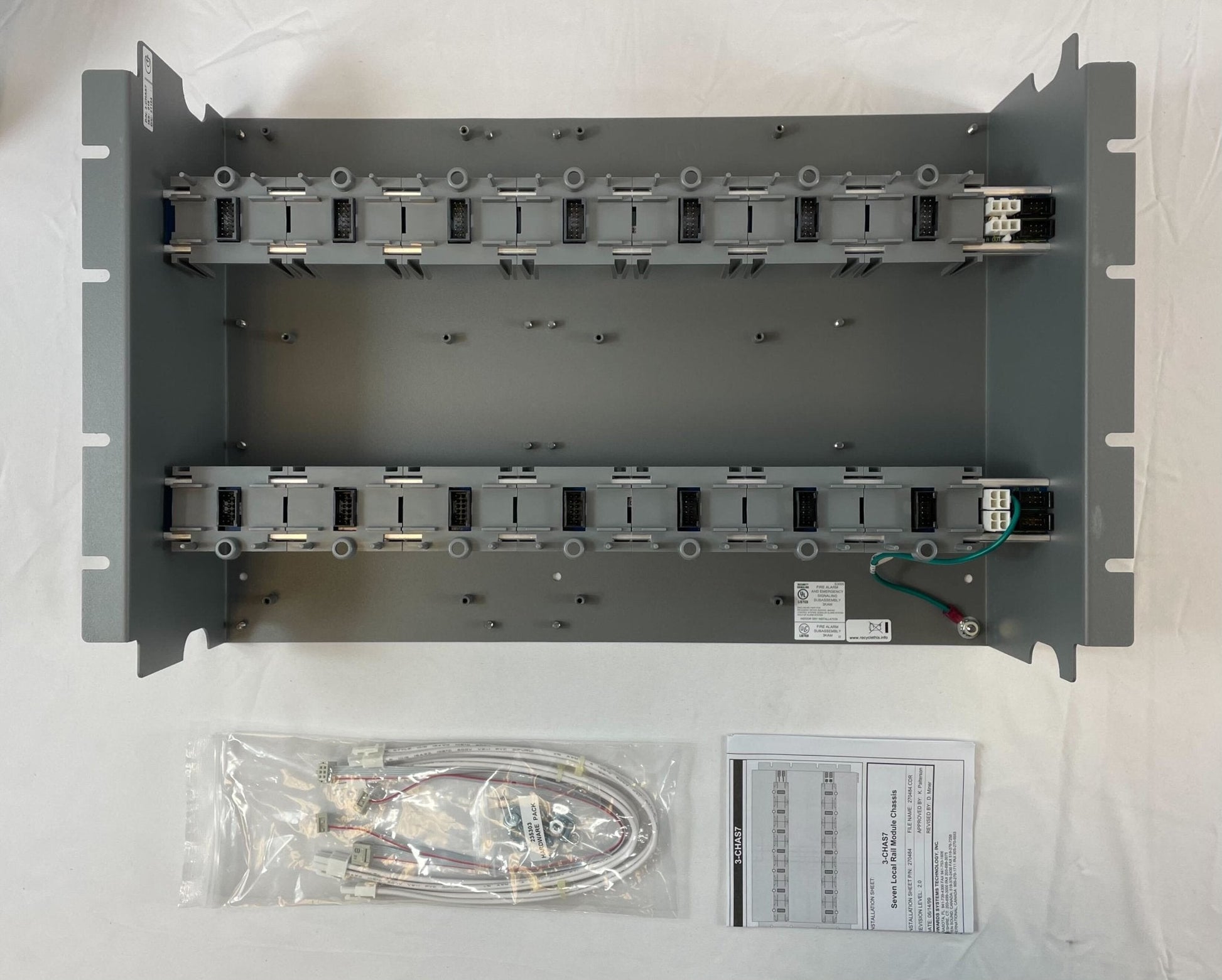Edwards 3-CHAS7 EST3 Panel Module interface board mounted on chassis, part of Edwards control system assembly.
