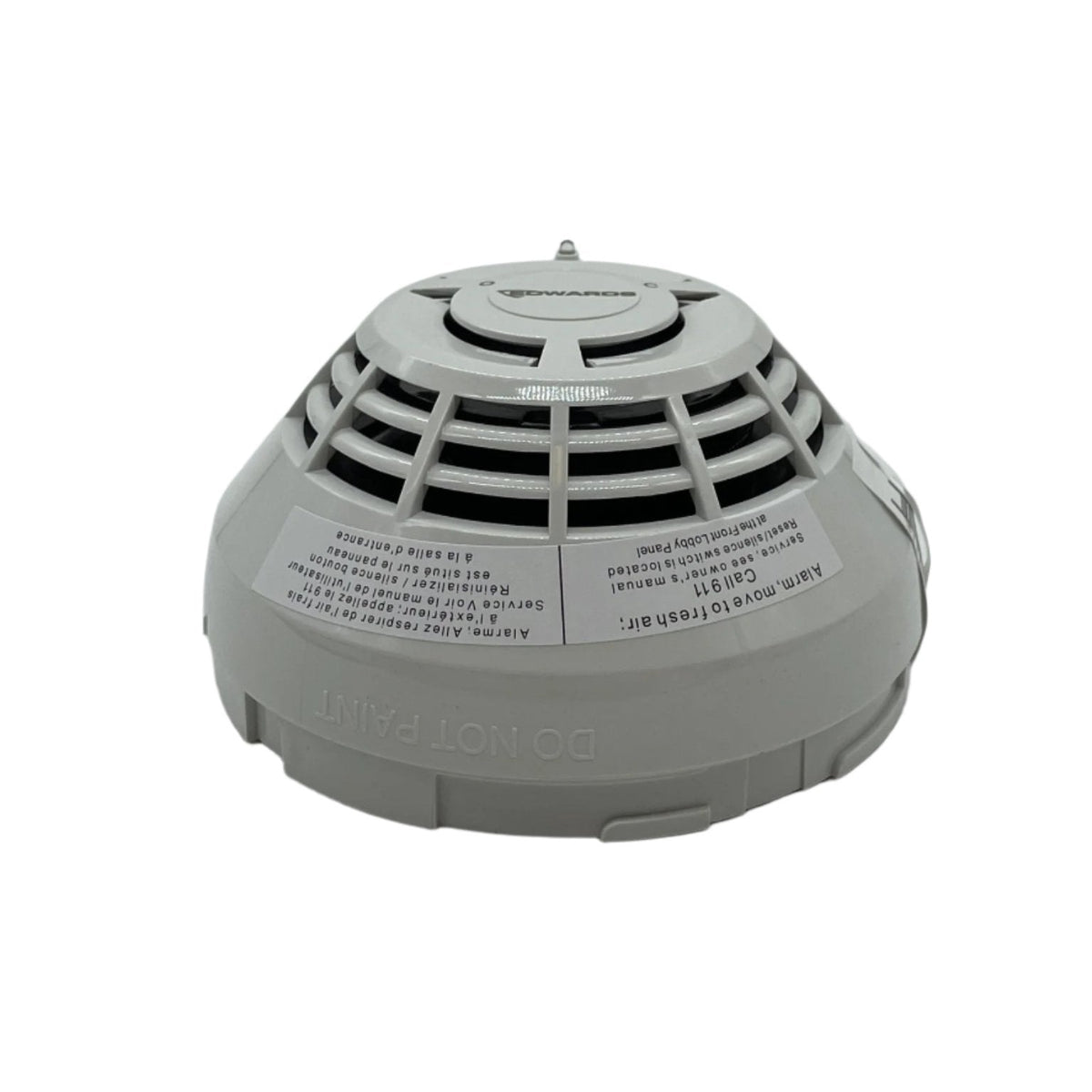 Edwards SIGA-OSCD smoke and carbon monoxide detector with digital display and sensor, mounted on ceiling for safety monitoring