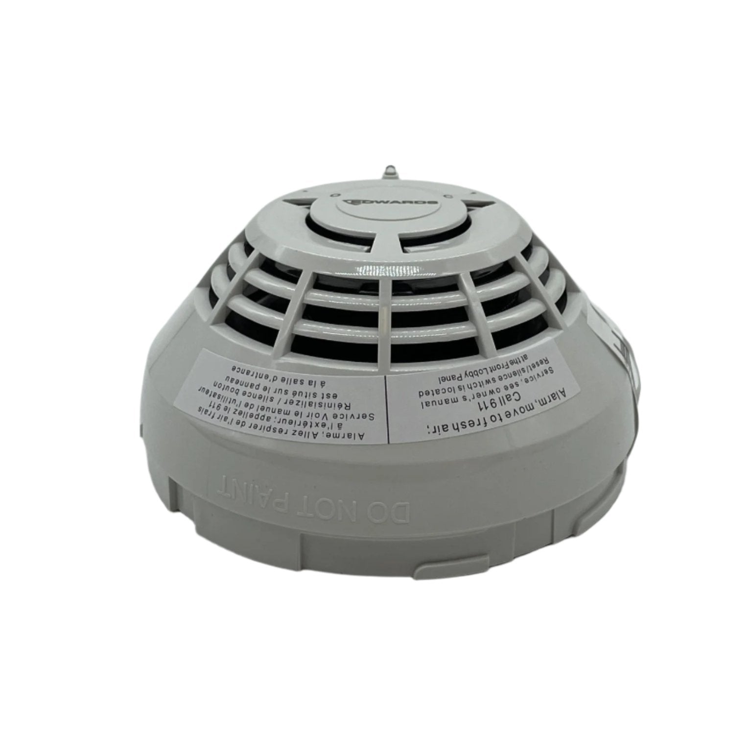 Edwards SIGA-OSCD Signature Series optical smoke and carbon monoxide detector mounted on ceiling, black and white finish.