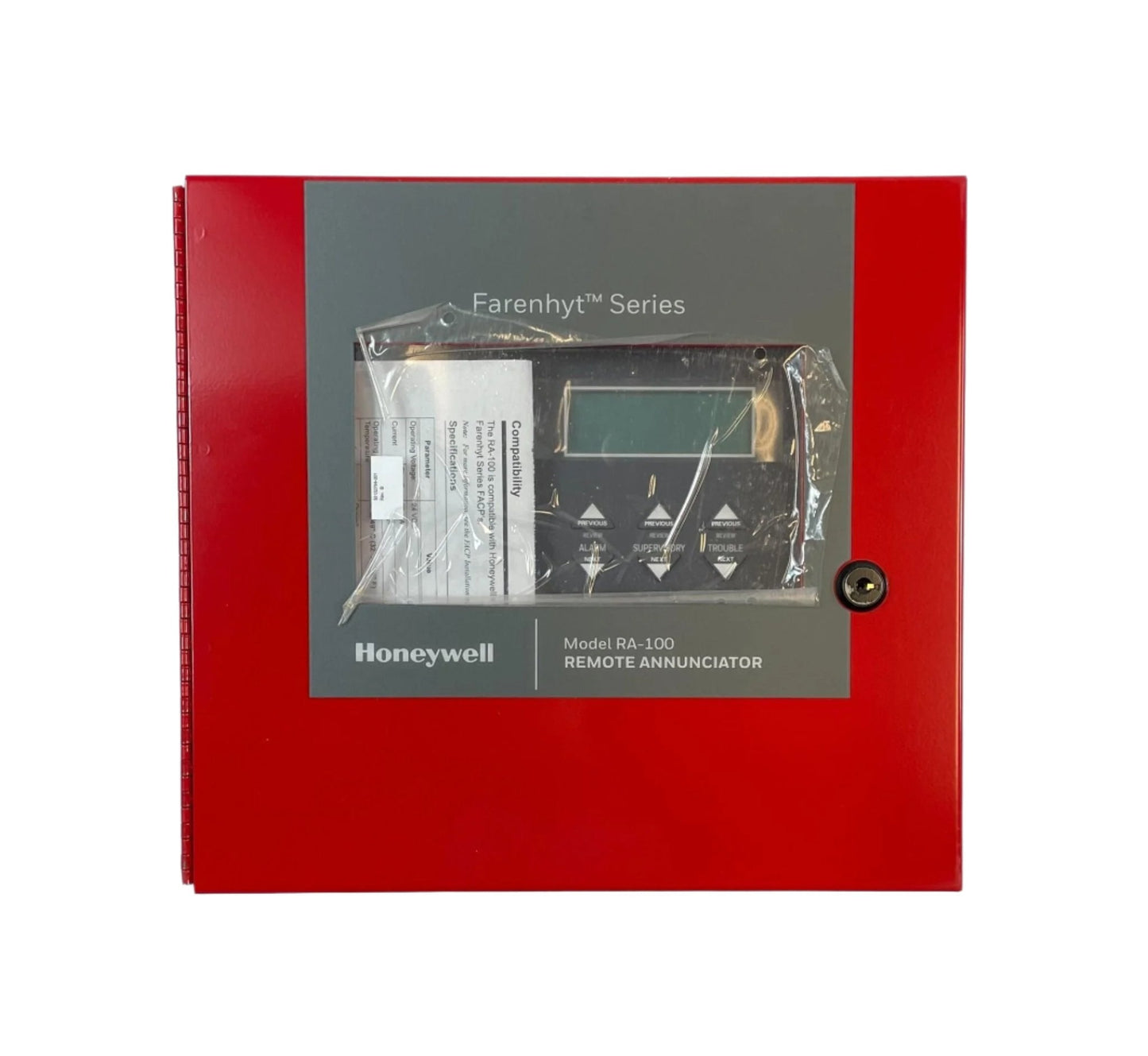 Farenhyt 00RA-100 remote annunciator with display panel and control buttons for fire alarm system monitoring.