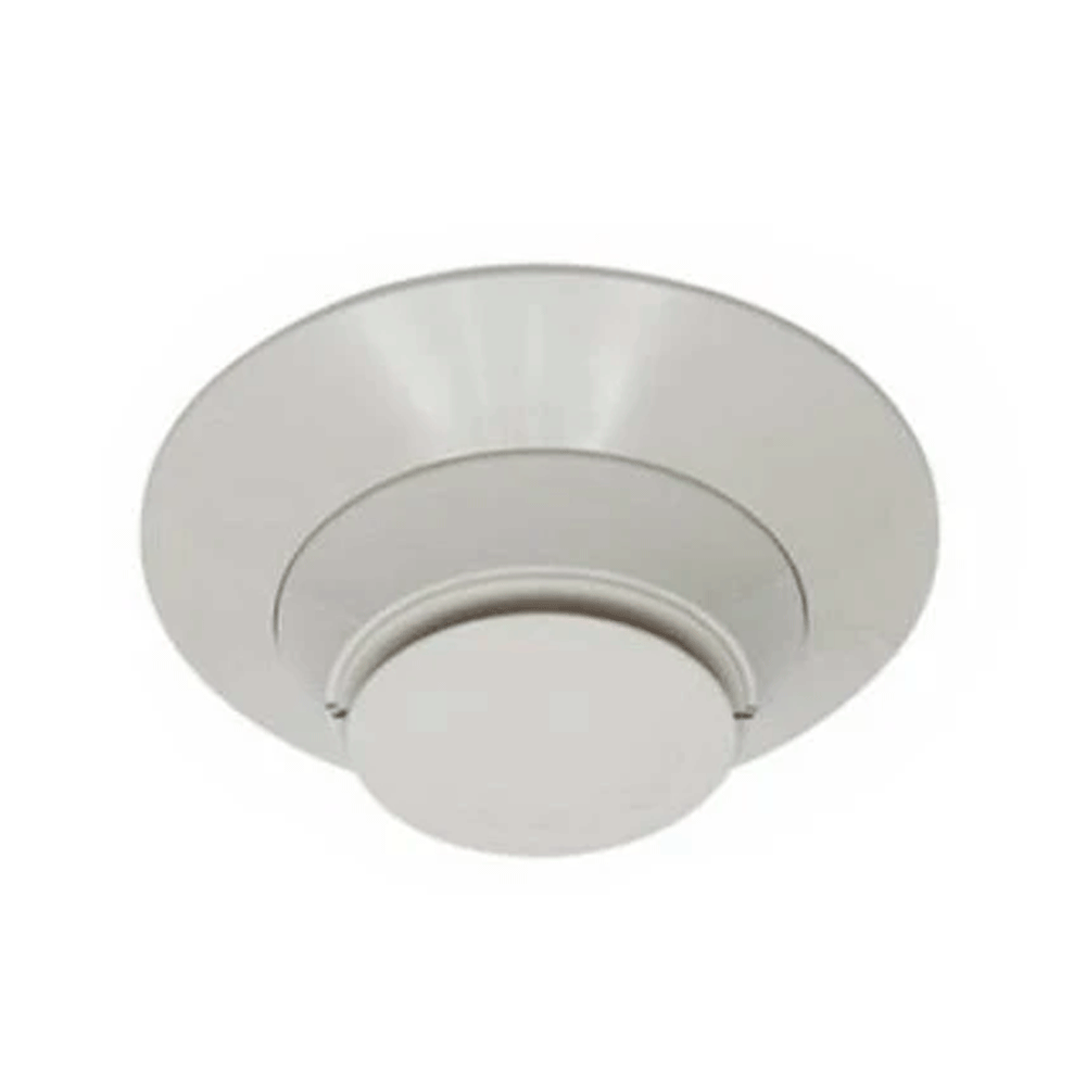Farenhyt IDP-PHOTO-R-IV photoelectric smoke detector with remote test capability, ivory color, mounted on ceiling.