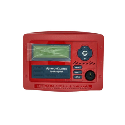 Fire-Lite ANN-80 annunciator with LCD display and serial connectivity, red front panel, used for fire alarm system monitoring.