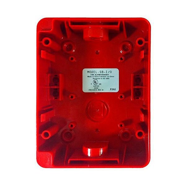 Surface mount Fire-Lite SB-I/O pull station backbox, black metal enclosure for fire alarm systems.