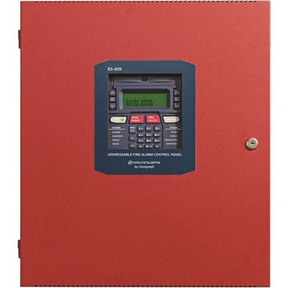 Fire-Lite ES-50X addressable fire alarm control panel with 50-point capacity, displaying front panel with indicator lights and controls.