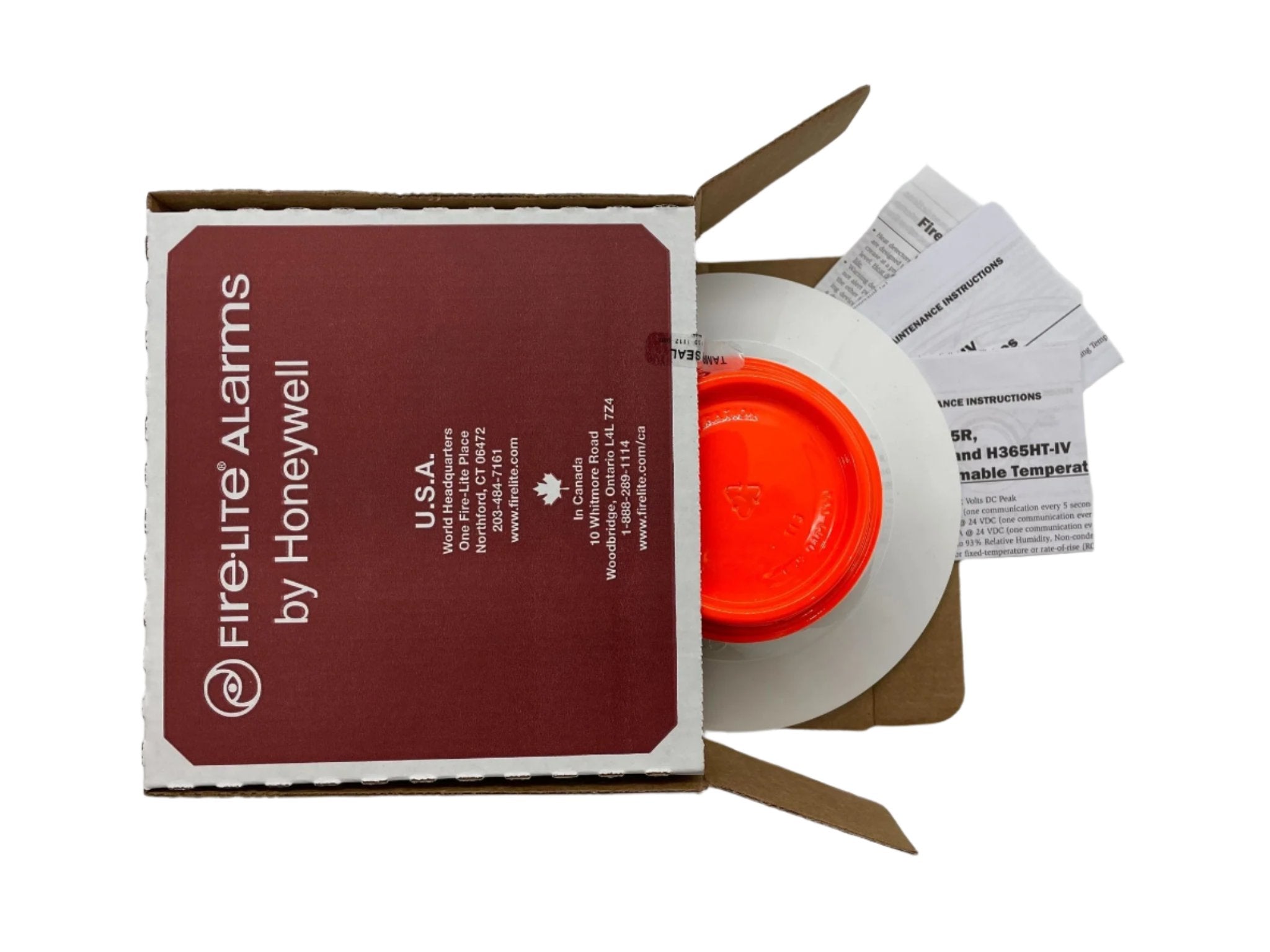 Fire-Lite H365 Heat Detector with fixed thermal sensor, addressable heat detector for fire safety systems, black and compact design.