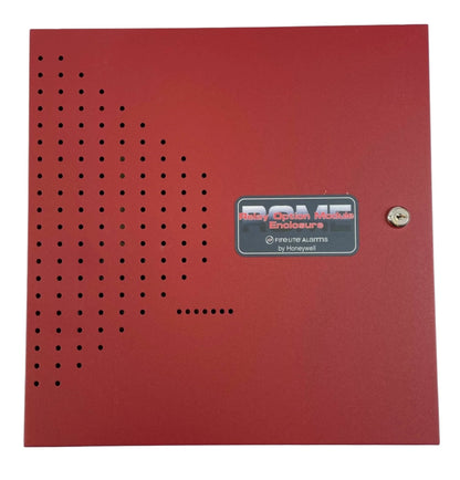Fire-Lite ROME replacement relay module installed inside enclosure, showing connection terminals and brand labeling.