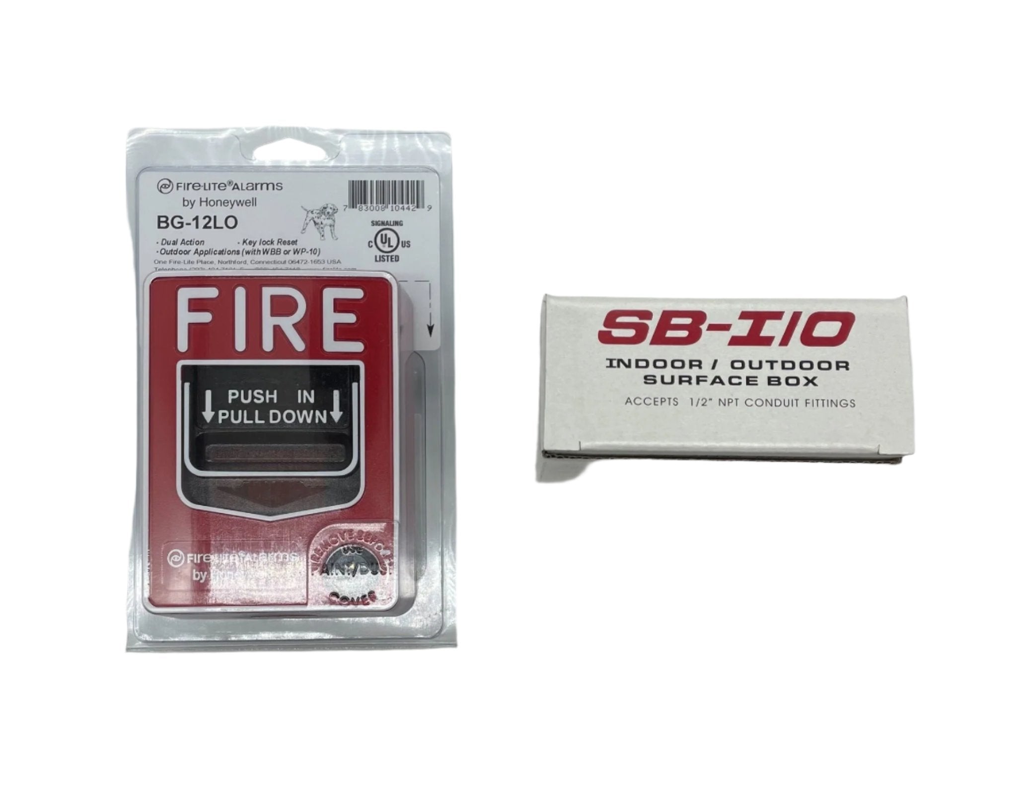 Fire-Lite BG-12LOB BG-Series manual pull station with dual-action handle for emergency fire alarm activation.