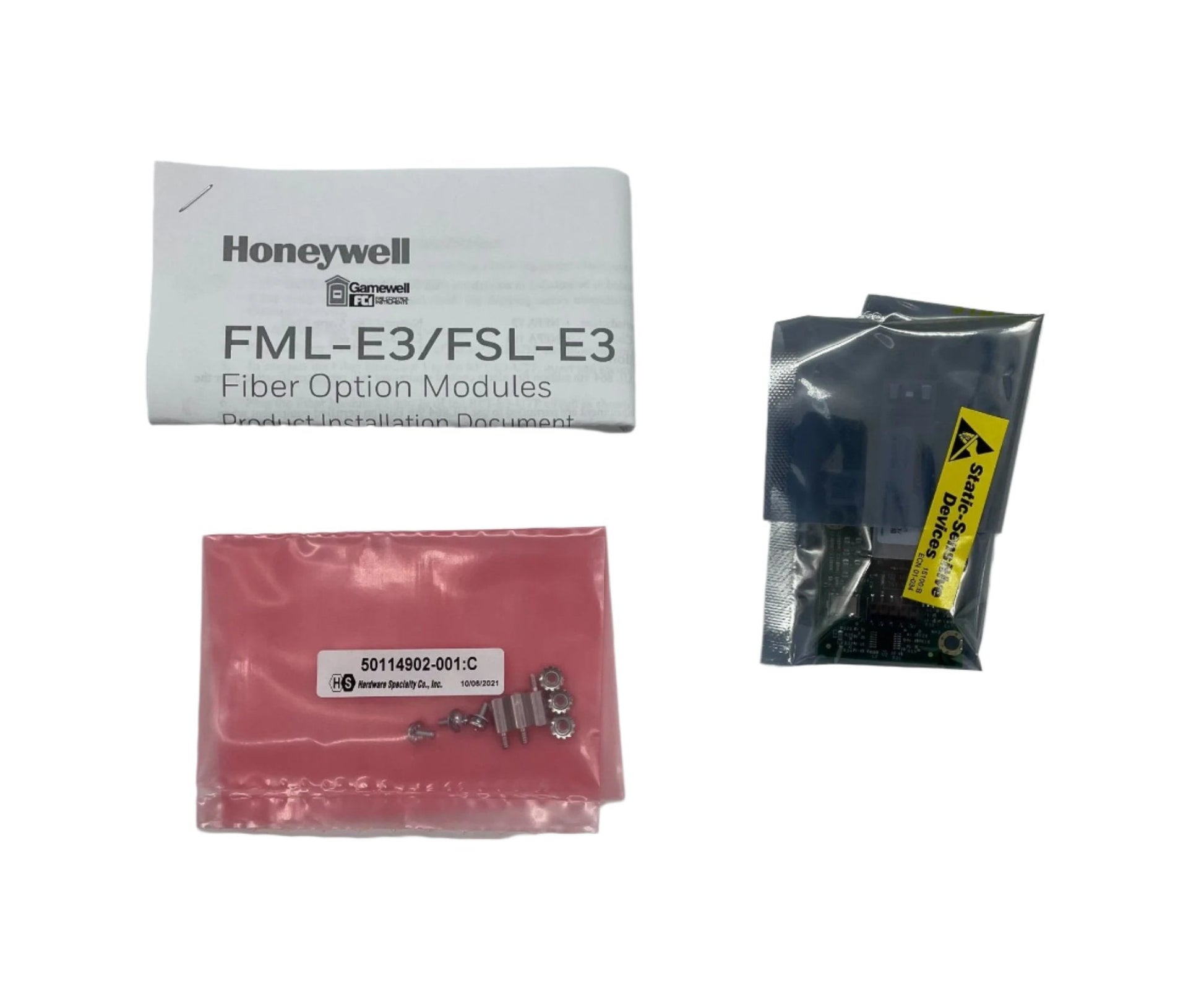 Gamewell-FCI FSL-E3 fiber loop interface board showing circuit connections and module ports for fire alarm systems.