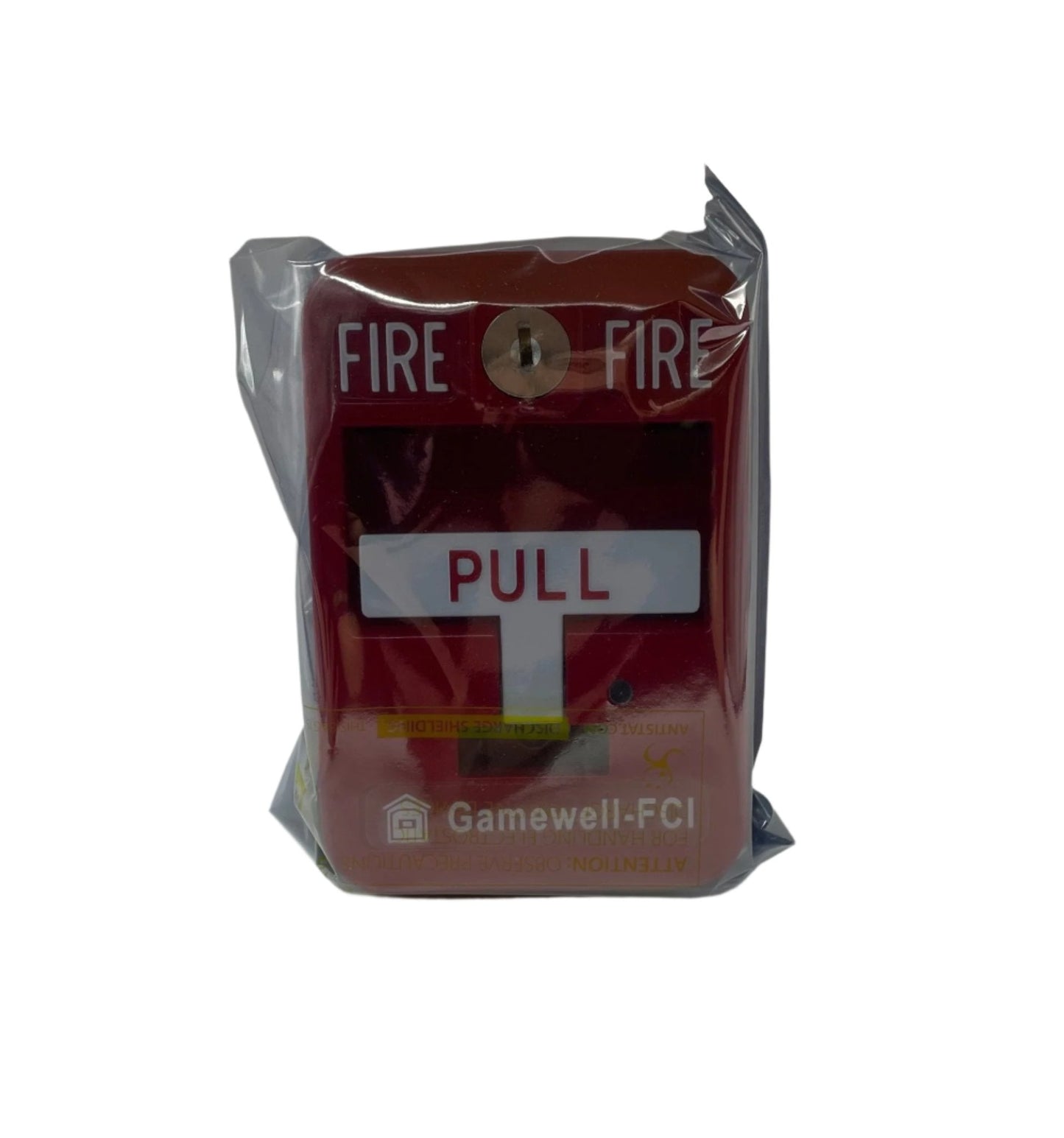 Gamewell-FCI GWMS-95T addressable single-action manual pull station with terminal block and key reset for fire alarm systems.