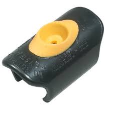 Vesda F-PC-3.5 filter and pipe clip, replacement part for HVAC or filtration systems, shown in black with metal clip details.
