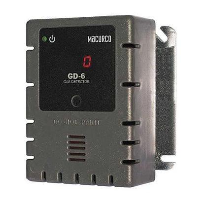 Macurco GD-6 single-gas detector for carbon monoxide detection, compact device with digital display and low-voltage monitoring.