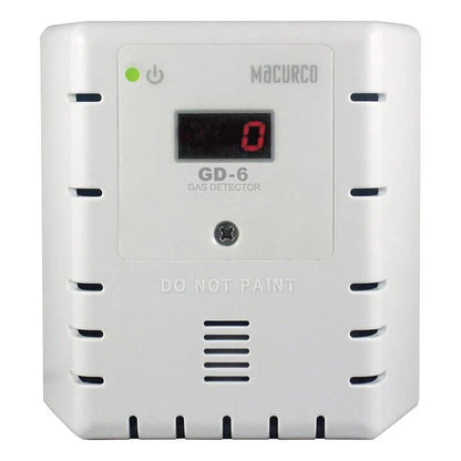 Macurco GD-6 white single-gas detector for carbon monoxide detection with a mounted controller and housing.