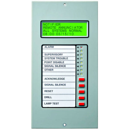 Notifier LCD2-80 80-character LCD annunciator with liquid crystal display showing status indicators and system alerts.