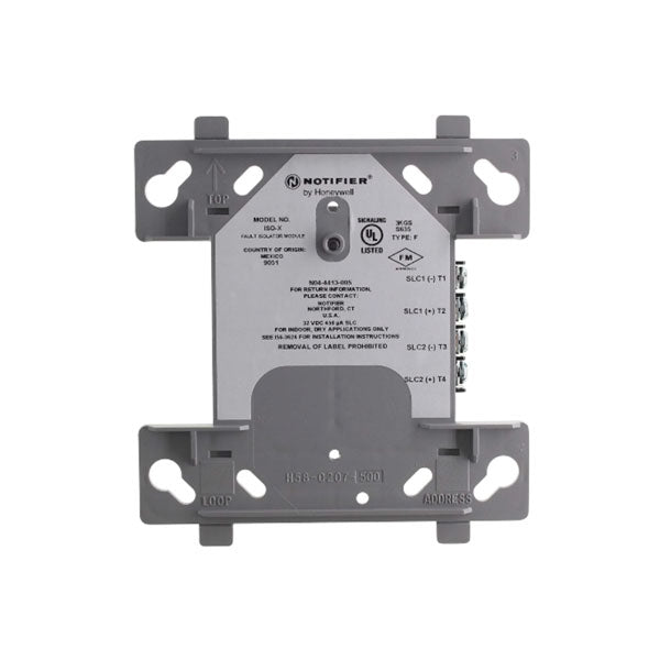 Notifier ISO-X Fault Isolator Module control module for fire alarm systems, with electronic components and diagnostic indicators.