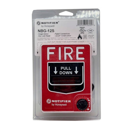 Notifier NBG-12S pull station for fire alarm systems, single-action manual pull station with red finish.