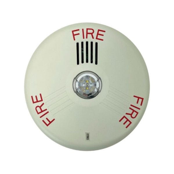 Siemens SLHSCW-F replacement part showing a ceiling-mounted LED horn strobe for fire alarm systems.