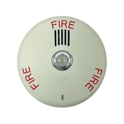 Siemens SLHSCW-F replacement part showing a ceiling-mounted LED horn strobe for fire alarm systems.