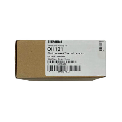 Siemens OH121 thermal smoke detector replacement part, round white device with sensor and wiring for fire safety systems.