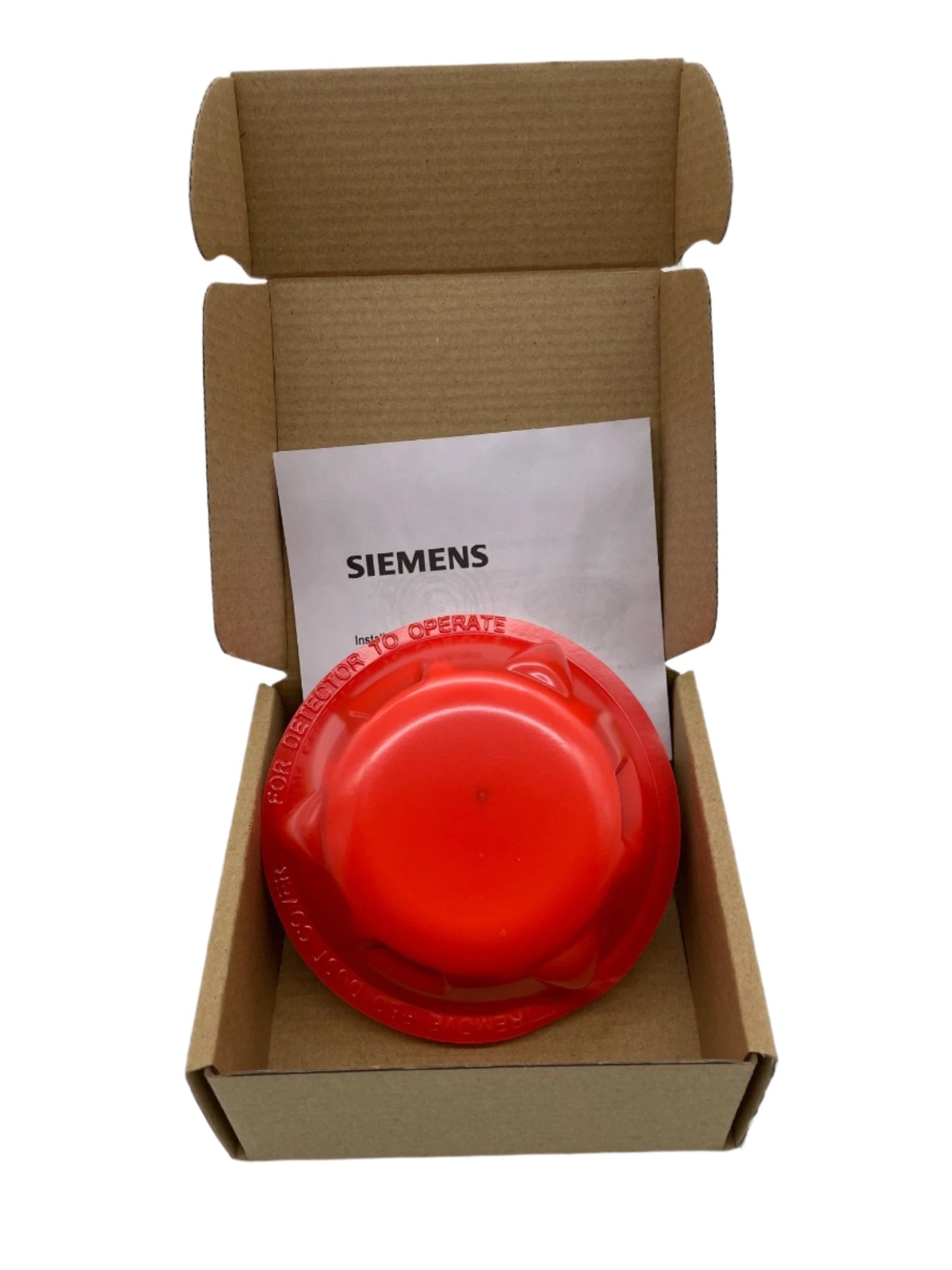 Siemens OP121 OP-Series photoelectric smoke detector mounted on ceiling, designed for early smoke detection and safety.