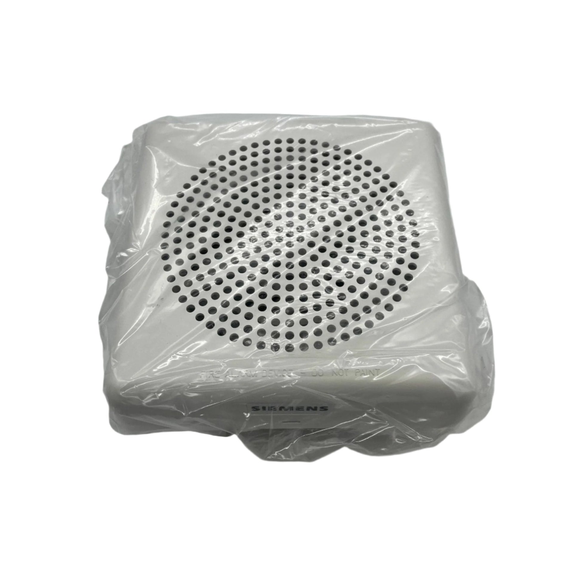 White Siemens SE-W replacement speaker part for fire alarms, shown in the image with detailed connectors and mounting features.