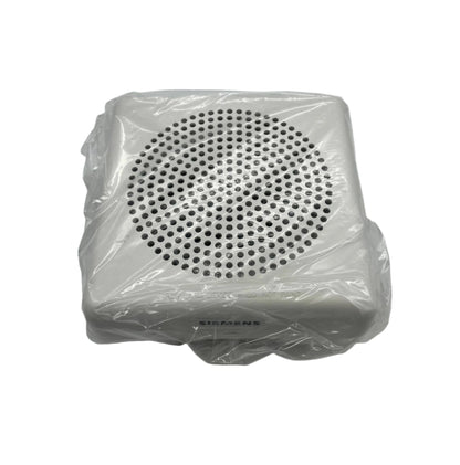 White Siemens SE-W replacement speaker part for fire alarms, shown in the image with detailed connectors and mounting features.