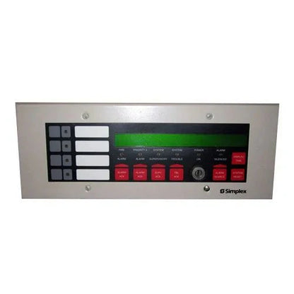 Simplex 4603-9101 annunciator with remote control, displaying status indicators and control buttons in a professional alarm system.