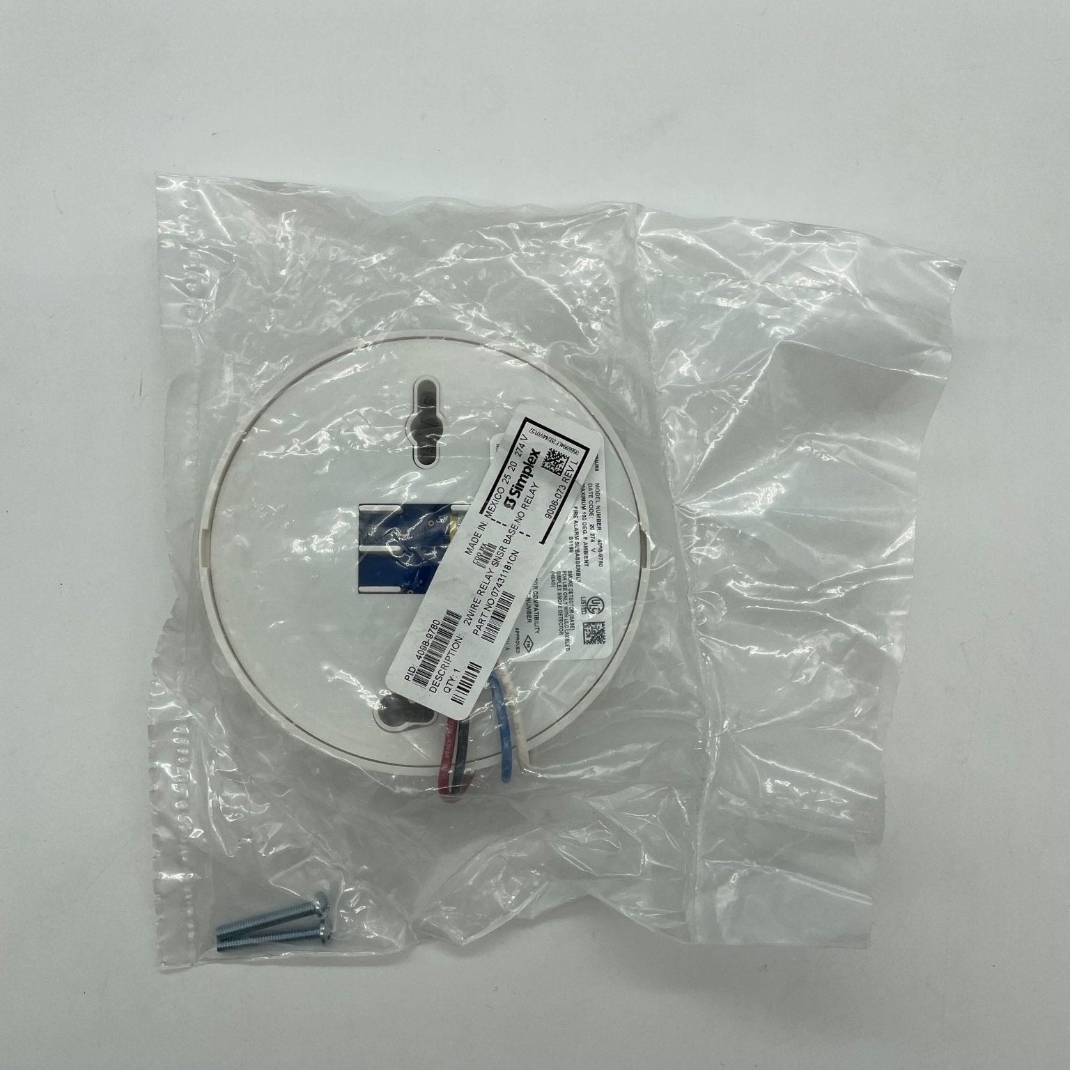 Simplex 4098-9780 TrueAlarm analog addressable device base with 2-wire supervised relay for fire alarm systems
