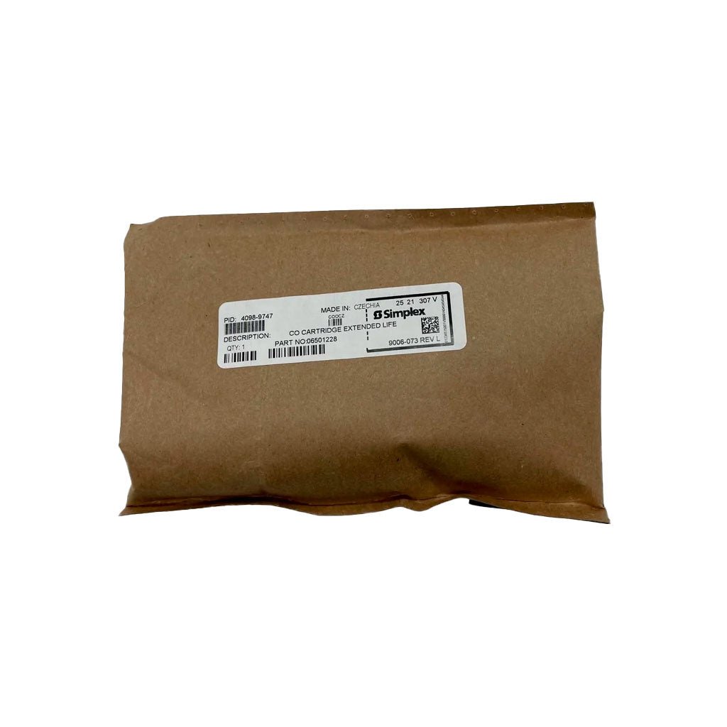 Simplex 4098-9747 TrueAlarm carbon monoxide detector replacement cartridge, compatible with analog addressable fire alarm systems.