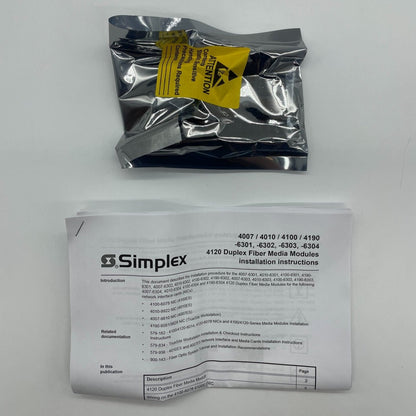 Simplex 4100-6301 4100ES Panel Module interface board with fiber media ports for communication and networking.