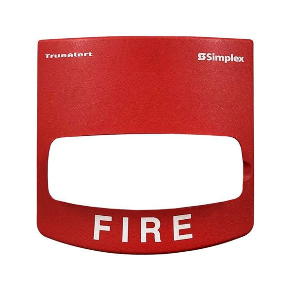 Simplex 49VOC-WRFIRE-O TrueAlert ES wall mount fire alarm strobe with chime in red, weatherproof outdoor horn strobe for fire safety.